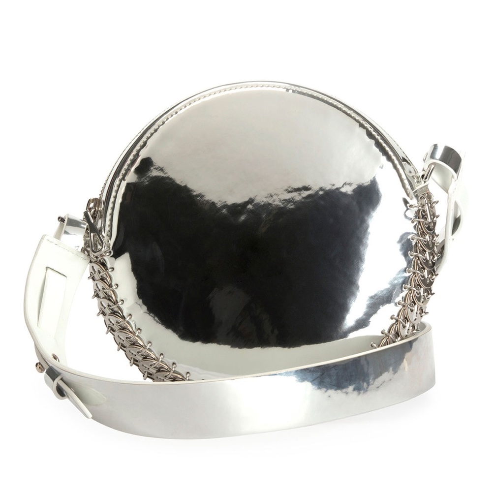 NWT Paco Rabanne Silver Leather Circle Bag